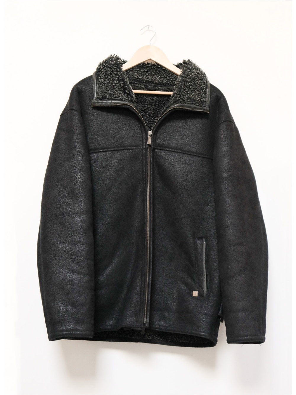Black Shearling-Lined Zip Front Jacket